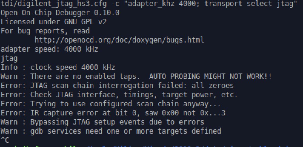 OpenOCD error message showing nothing on JTAG